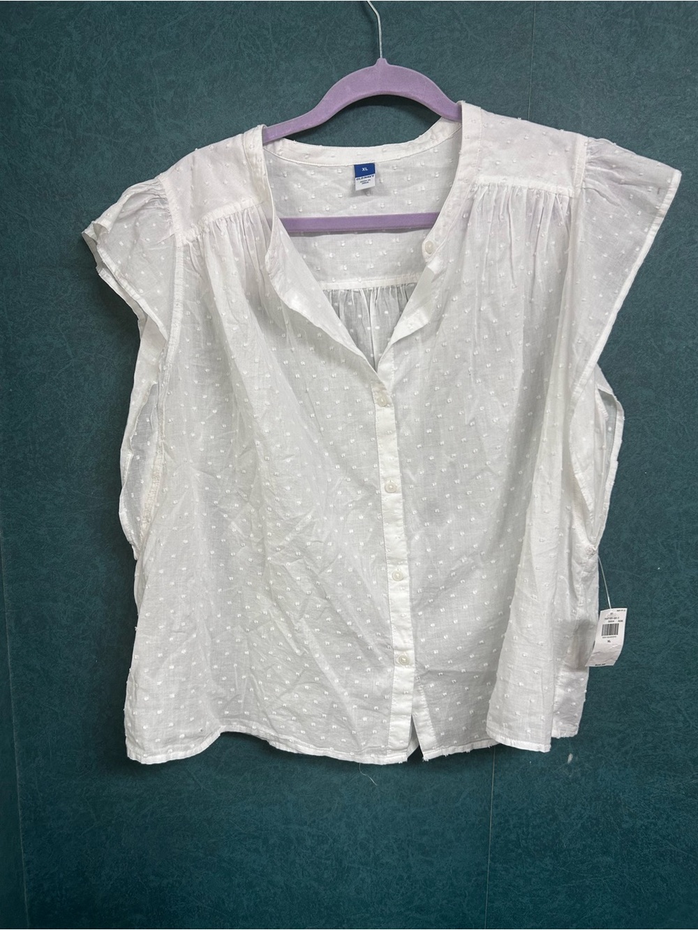 NWT Old Navy XL White Swiss Dot Button-Up Blouse